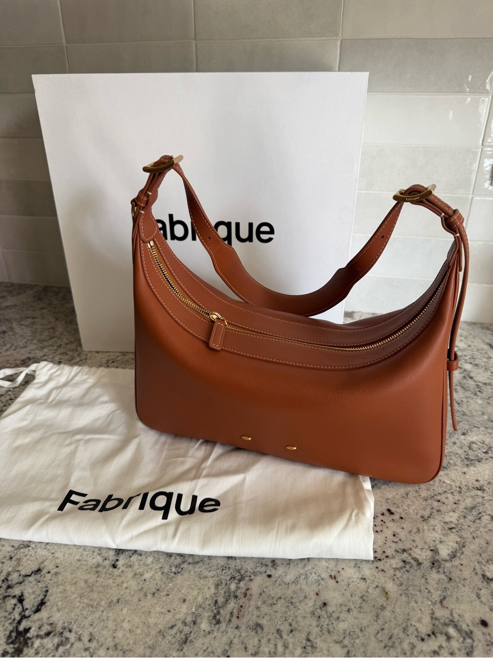 Fabrique Navigli Napa Calfskin Hobo Shoulder Bag Brown